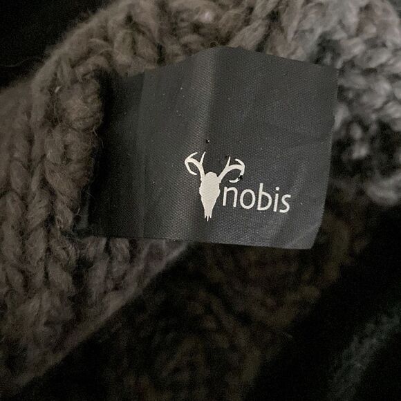 Nobis Smokey Grey Knitted Beanie Hat Yellow Stitching Wool Blend Warm Quality - Picture 9 of 11